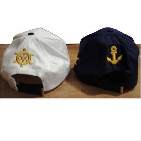 Depolife Denizci Kaptan Şapkası Çapalı Dümenli İşleme Desen Baş Ayarlı Beyaz Lacivert