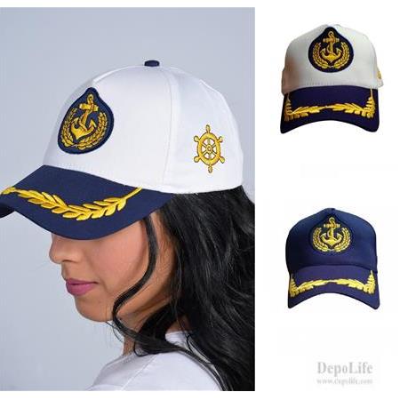 Denizci Kaptan Şapkası Çapalı Çarklı Dümenli Denizci Kaptan Şapkası Lüks Yetişkin Lacivert @depolife