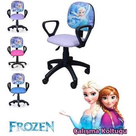 Karlar ülkesi Elsa Frozen Desenli Çocuk Odası Ders Çalışma Koltuğu Tekerlekli Amortisörlü Kumaş