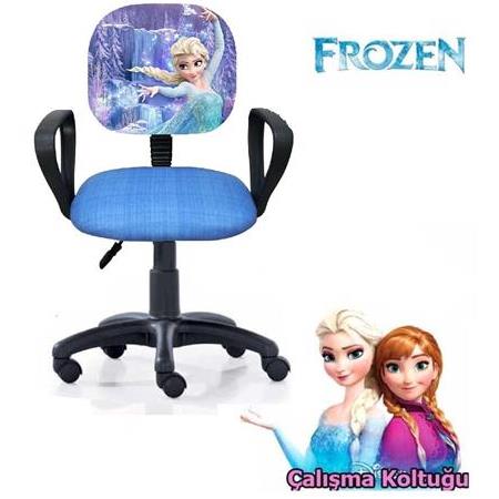 Karlar ülkesi Elsa Frozen Desenli Çocuk Odası Ders Çalışma Koltuğu Tekerlekli Amortisörlü Kumaş