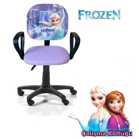 Karlar ülkesi Elsa Frozen Desenli Çocuk Odası Ders Çalışma Koltuğu Tekerlekli Amortisörlü Kumaş