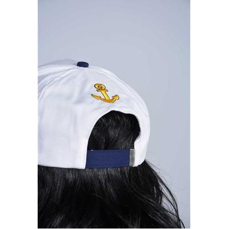 Unisex Beyaz Lacivert Dümen Çapalı Ayarlanabilir Gemici Kaptan Denizci Şapkası Fötr Kep