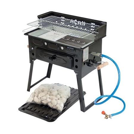 Barbekü Katlanır Ayaklı Tüplü Mangal Emaye gövdeli Çift Izgara Lav taşlı 30x48cm
