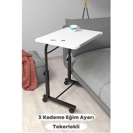 Eğim Yükseklik Ayarlı Laptop Sehpası Kahvaltı Ders Çalışma Bilgisayar Masası Metal Ayak Tekerlekli
