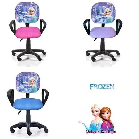 Frozen Desenli Çocuk Çalışma Koltuğu Karlar ülkesi Çocuk Odası Ofis Sandalyesi Tekerlekli Amortisör