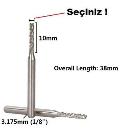 Dremel Benzeri Kalıpçı Taşlama cnc Karbür Uç Seti Yoğun Çelik Tungsten 2 mm uç ve 3.2 Çap Mil çapı