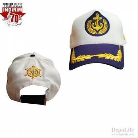 Denizci Kaptan Şapkası Çapalı Çarklı Dümenli Denizci Kaptan Şapkası Lüks Yetişkin