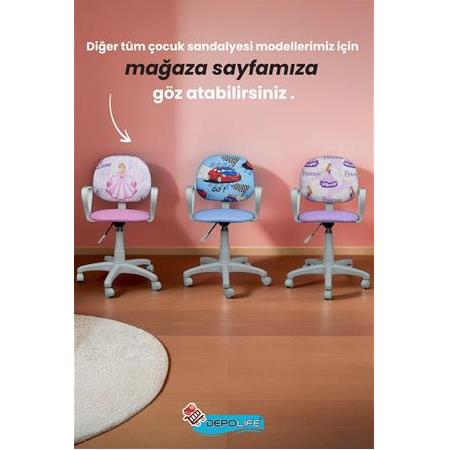 Çocuk Odası Sandalyesi Ders Çalışma Ofis Koltuğu Öğrenci Sandalye Beyaz Tekerli Yükseklik Ayarlı